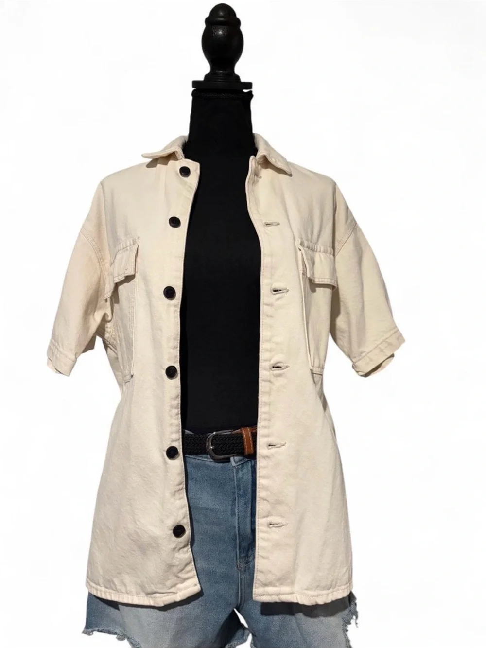 Men's Jack & Jones denim short sleeve shirt cream size xs